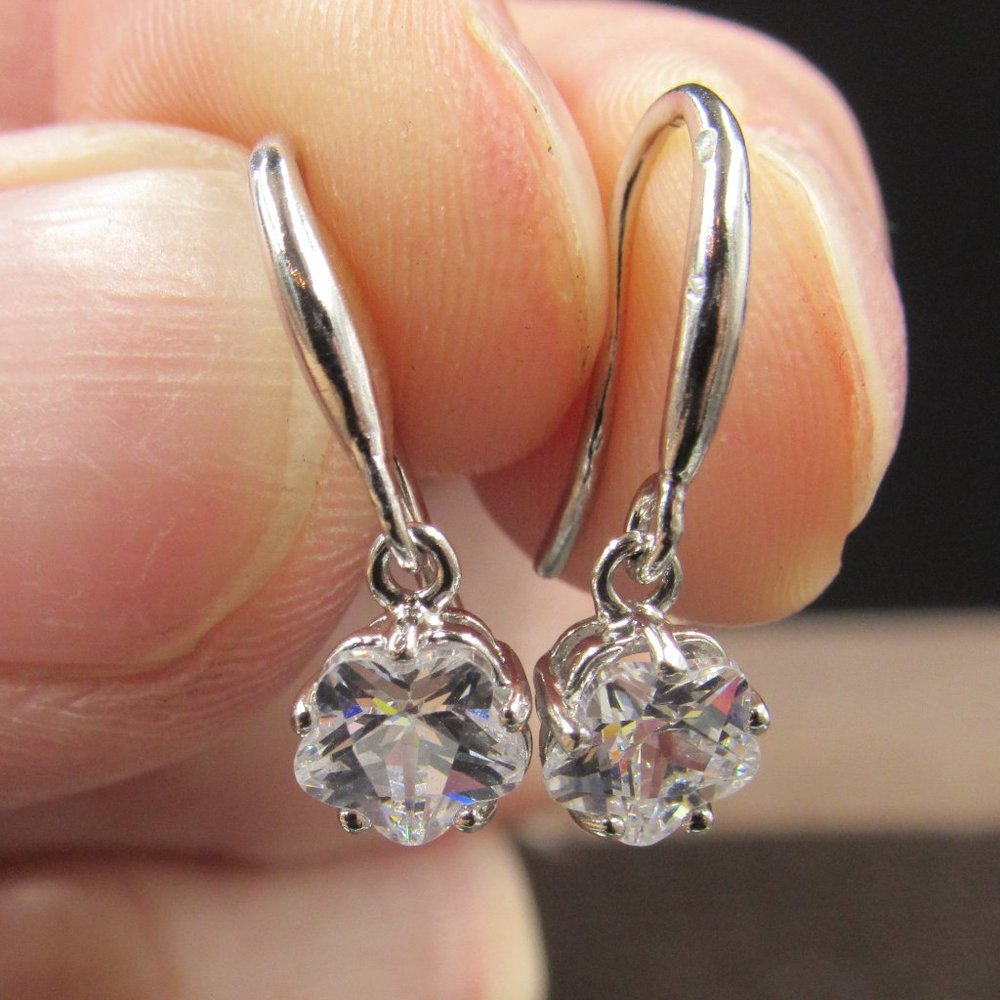 Sterling Silver Unique Shape Clear Cubic Zirconia Earrings Vintage